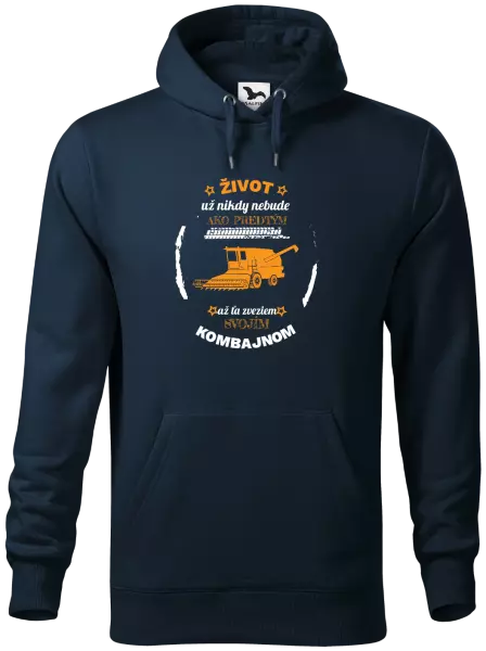 Pánska mikina Život už nebude ako predtým, až ťa zveziem svojím kombajnom,