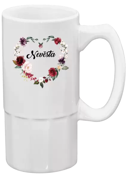 Půllitr Nevěsta - květinové srdce