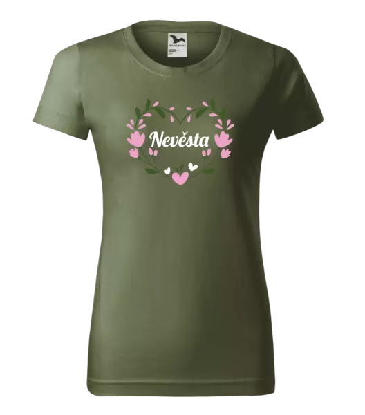 Dámské tričko Nevěsta - srdce s lístečky