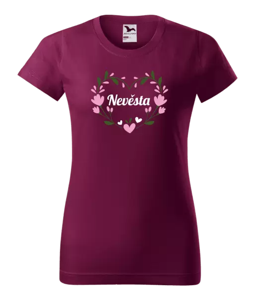 Dámské tričko Nevěsta - srdce s lístečky