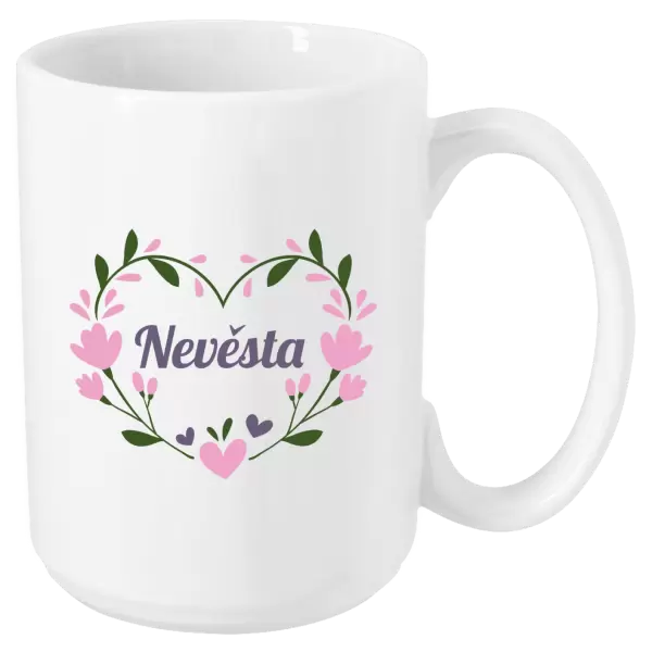 Hrnek Nevěsta - srdce s lístečky