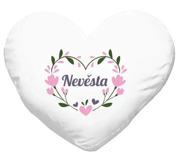 Polštář Nevěsta - srdce s lístečky