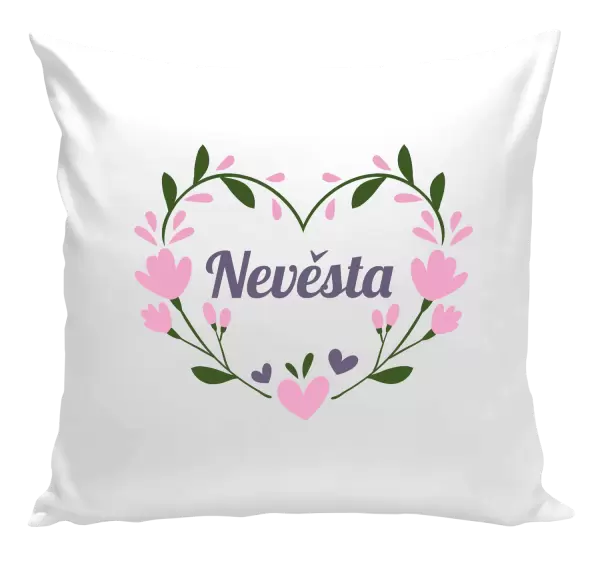 Polštář Nevěsta - srdce s lístečky