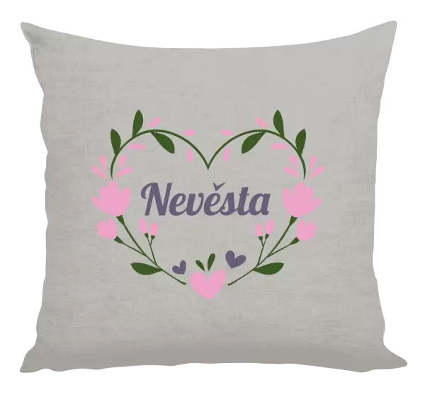 Polštář Nevěsta - srdce s lístečky