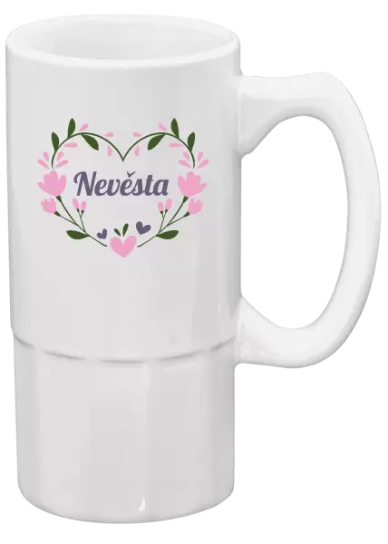 Půllitr Nevěsta - srdce s lístečky