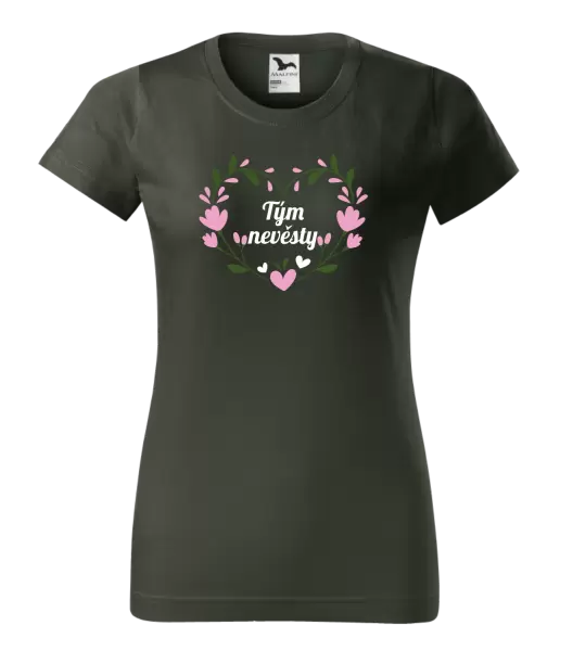 Dámské tričko Tým nevěsty - srdce s lístečky