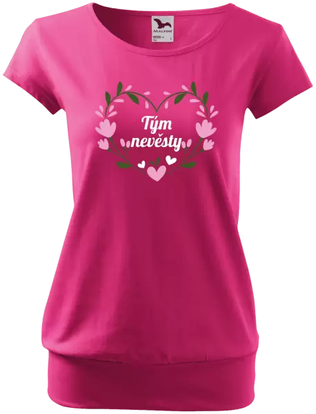 Dámské tričko Tým nevěsty - srdce s lístečky