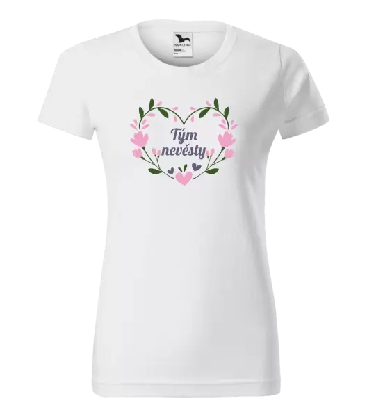 Dámské tričko Tým nevěsty - srdce s lístečky