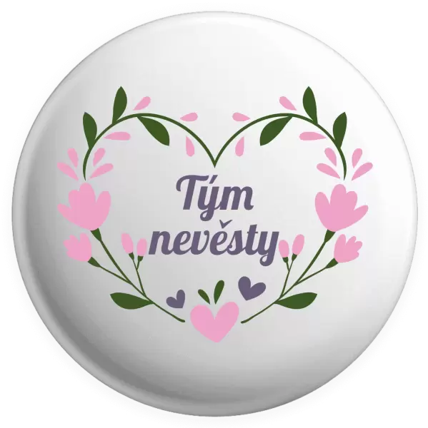 Placka Tým nevěsty - srdce s lístečky