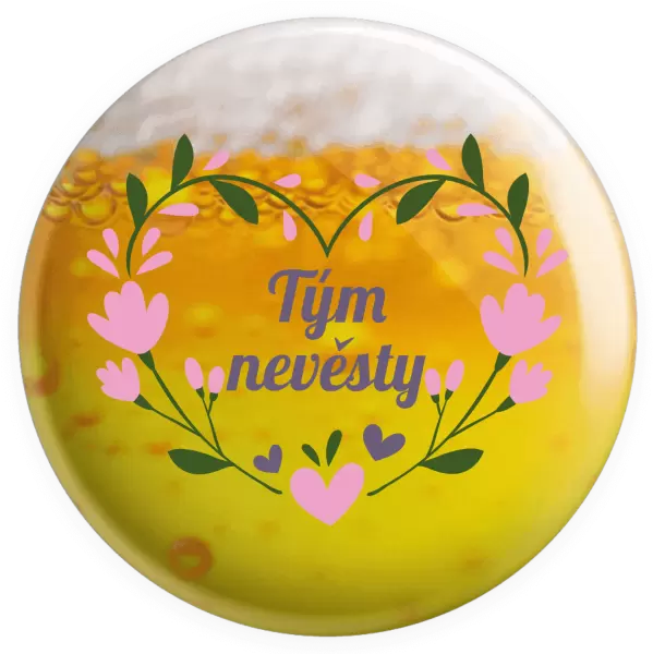 Placka Tým nevěsty - srdce s lístečky