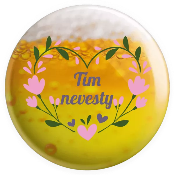 Placka Tím nevesty - srdce s lístkami