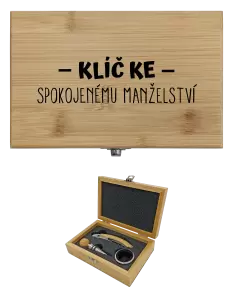 Sada k vínu dřevěná Klíč ke spokojenému manželství