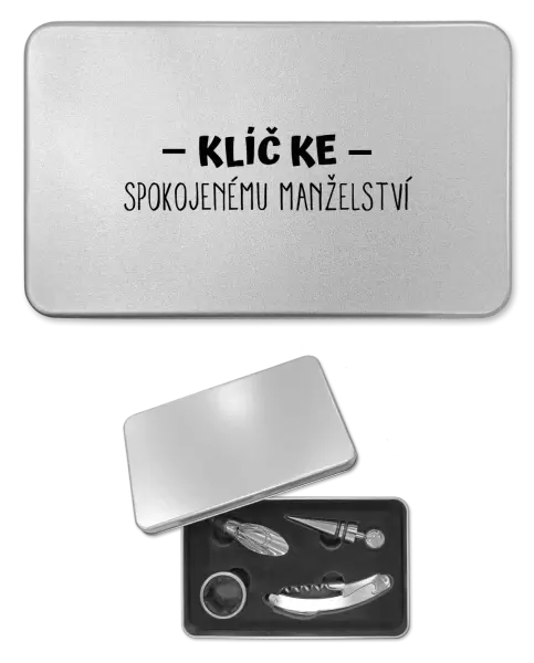 Sada k vínu plechová Klíč ke spokojenému manželství