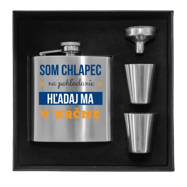 Ploskačka v krabičke Som chlapec na pohľadanie, hľadaj ma v krčme