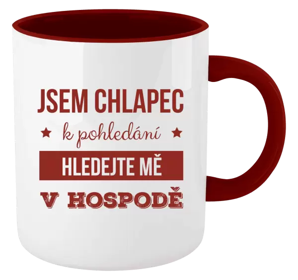 Hrnek Jsem chlapec k pohledání, hledejte mě v hospodě