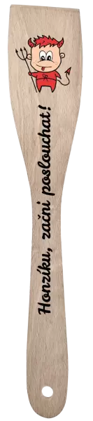 Vařečka Začni poslouchat s vlastním jménem a čertíkem