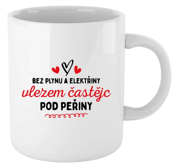 Hrnek Bez plynu a elektřiny, vlezem častějc pod peřiny