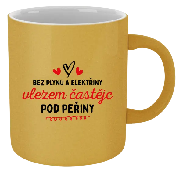 Metalický hrnek Bez plynu a elektřiny, vlezem častějc pod peřiny
