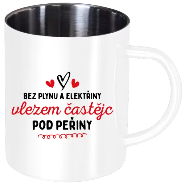 Nerezový hrnek Bez plynu a elektřiny, vlezem častějc pod peřiny
