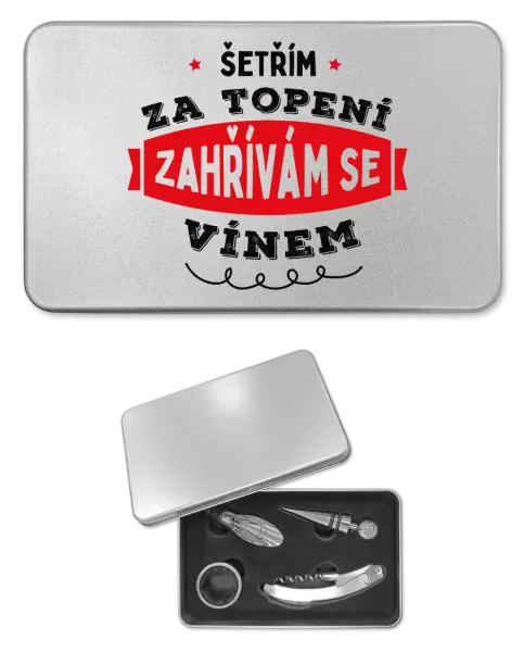 Sada k vínu plechová Zahřívám se vínem