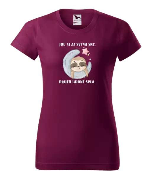 Dámské tričko Jdu si za svými sny, proto hodně spím