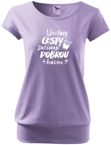 Dámské tričko Všechny cesty začínají dobrou kávou