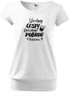 Dámské tričko Všechny cesty začínají dobrou kávou