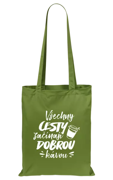 Látková taška Všechny cesty začínají dobrou kávou