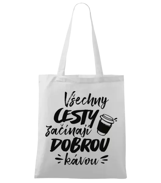 Látková taška Všechny cesty začínají dobrou kávou