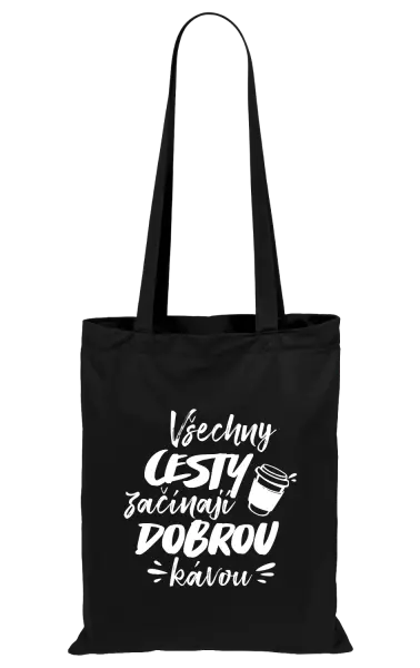 Látková taška Všechny cesty začínají dobrou kávou