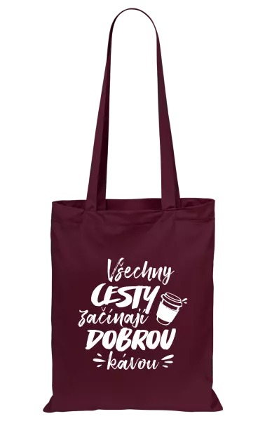 Látková taška Všechny cesty začínají dobrou kávou