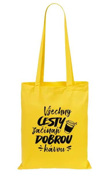 Látková taška Všechny cesty začínají dobrou kávou