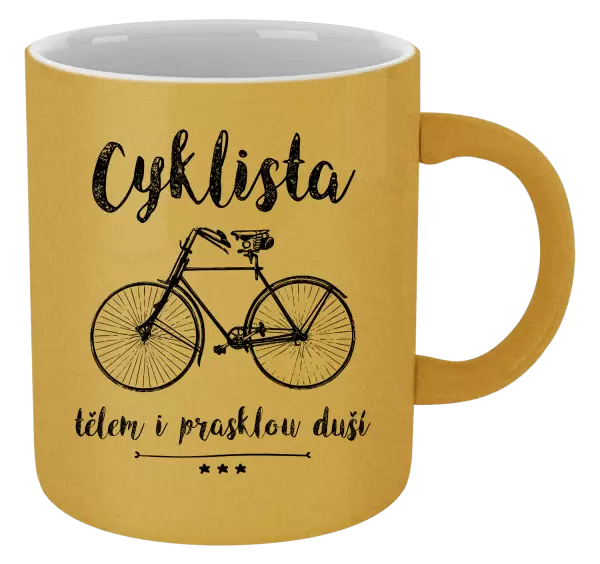 Metalický hrnek Cyklista tělem i prasklou duší