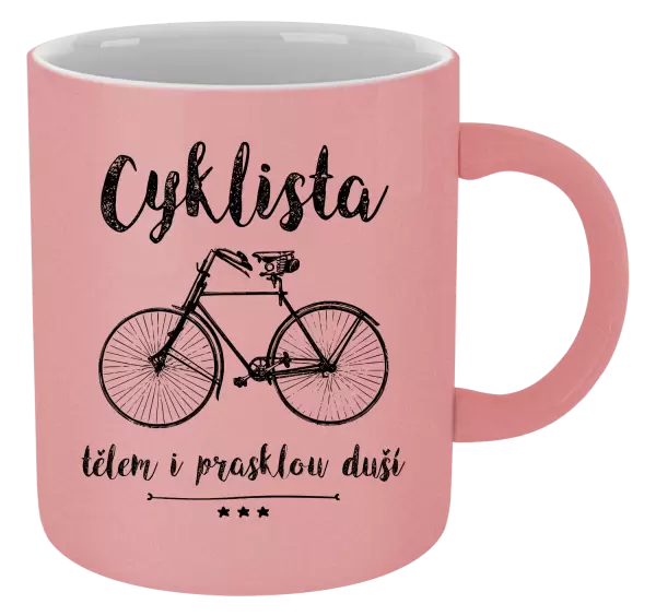 Metalický hrnek Cyklista tělem i prasklou duší