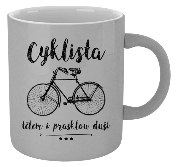 Metalický hrnek Cyklista tělem i prasklou duší