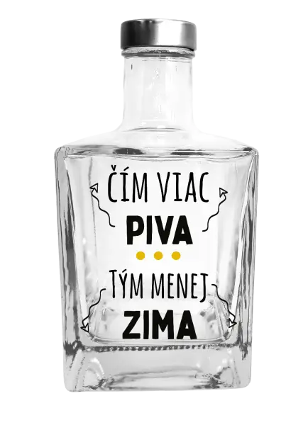 Fľaša, sklenená hranatá  Čím viac piva, tým menej zima