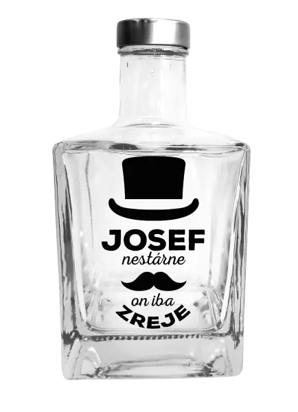 Fľaša, sklenená hranatá Meno nestárne, on iba zreje