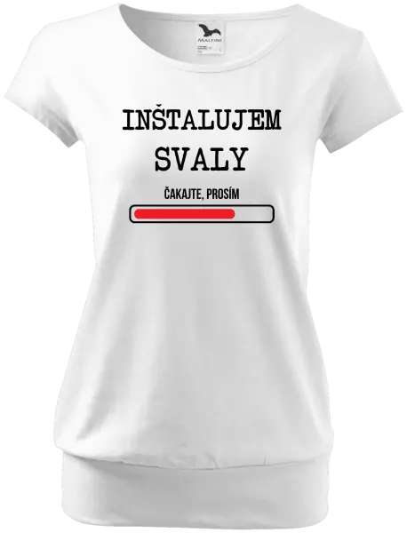 Dámske tričko Inštalujem svaly, čakajte prosím