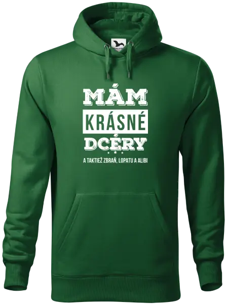 Pánska mikina Mám krásné dcéry, a taktiež zbraň, lopatu a alibi