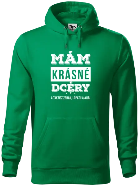 Pánska mikina Mám krásné dcéry, a taktiež zbraň, lopatu a alibi