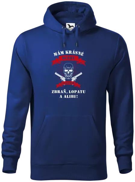 Pánska mikina Mám krásné dcéry, a tiež zbraň, lopatu a alibi - lebka