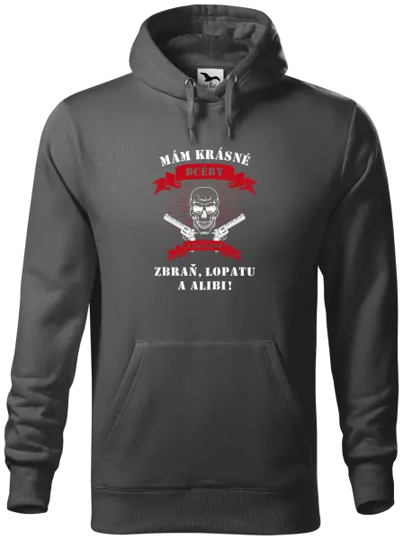 Pánska mikina Mám krásné dcéry, a tiež zbraň, lopatu a alibi - lebka