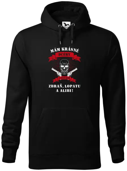 Pánska mikina Mám krásné dcéry, a tiež zbraň, lopatu a alibi - lebka