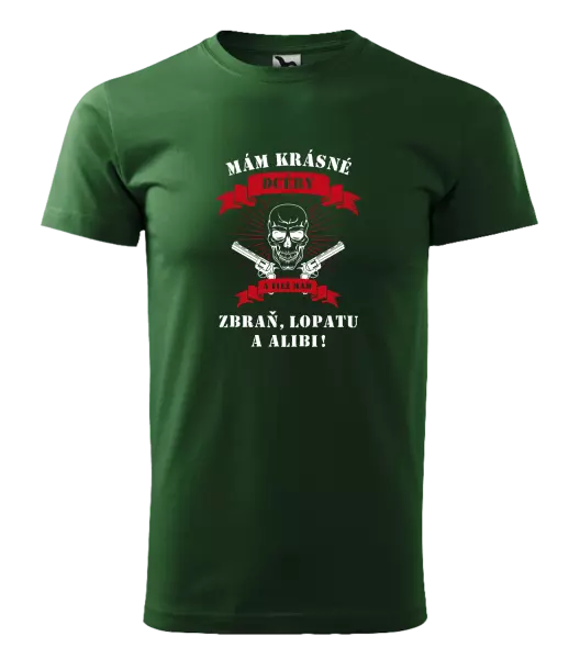 Pánske tričko Mám krásné dcéry, a tiež zbraň, lopatu a alibi - lebka
