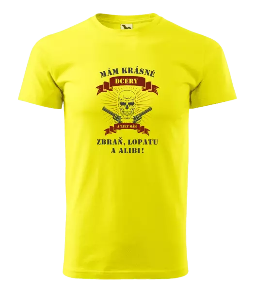 Pánske tričko Mám krásné dcéry, a tiež zbraň, lopatu a alibi - lebka