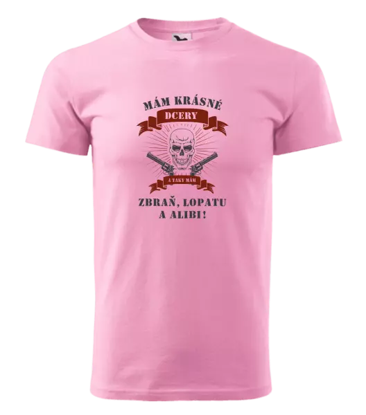 Pánske tričko Mám krásné dcéry, a tiež zbraň, lopatu a alibi - lebka