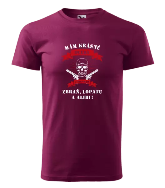 Pánske tričko Mám krásné dcéry, a tiež zbraň, lopatu a alibi - lebka