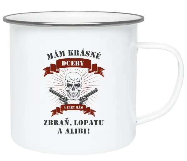 Plecháčik Mám krásné dcéry, a tiež zbraň, lopatu a alibi - lebka