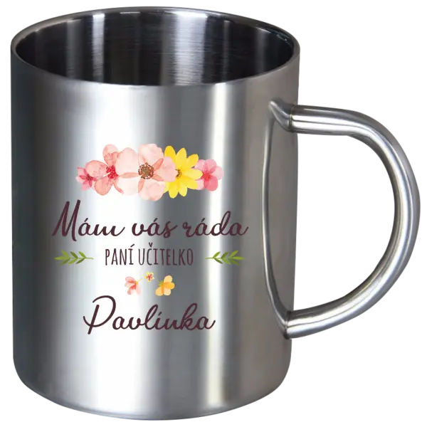 Nerezový hrnček Mám vás rada, pani učiteľka - meno