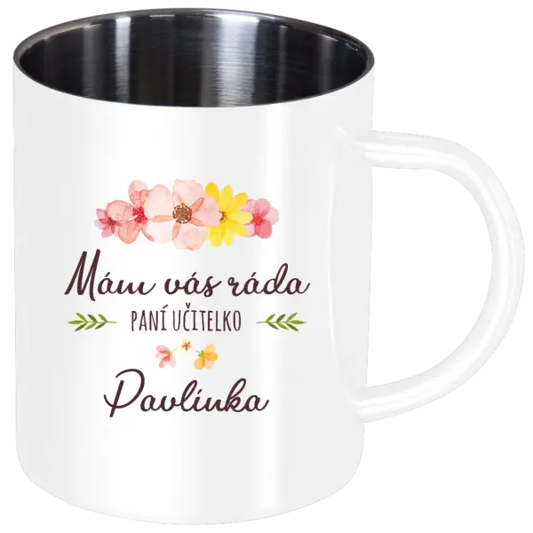 Nerezový hrnček Mám vás rada, pani učiteľka - meno